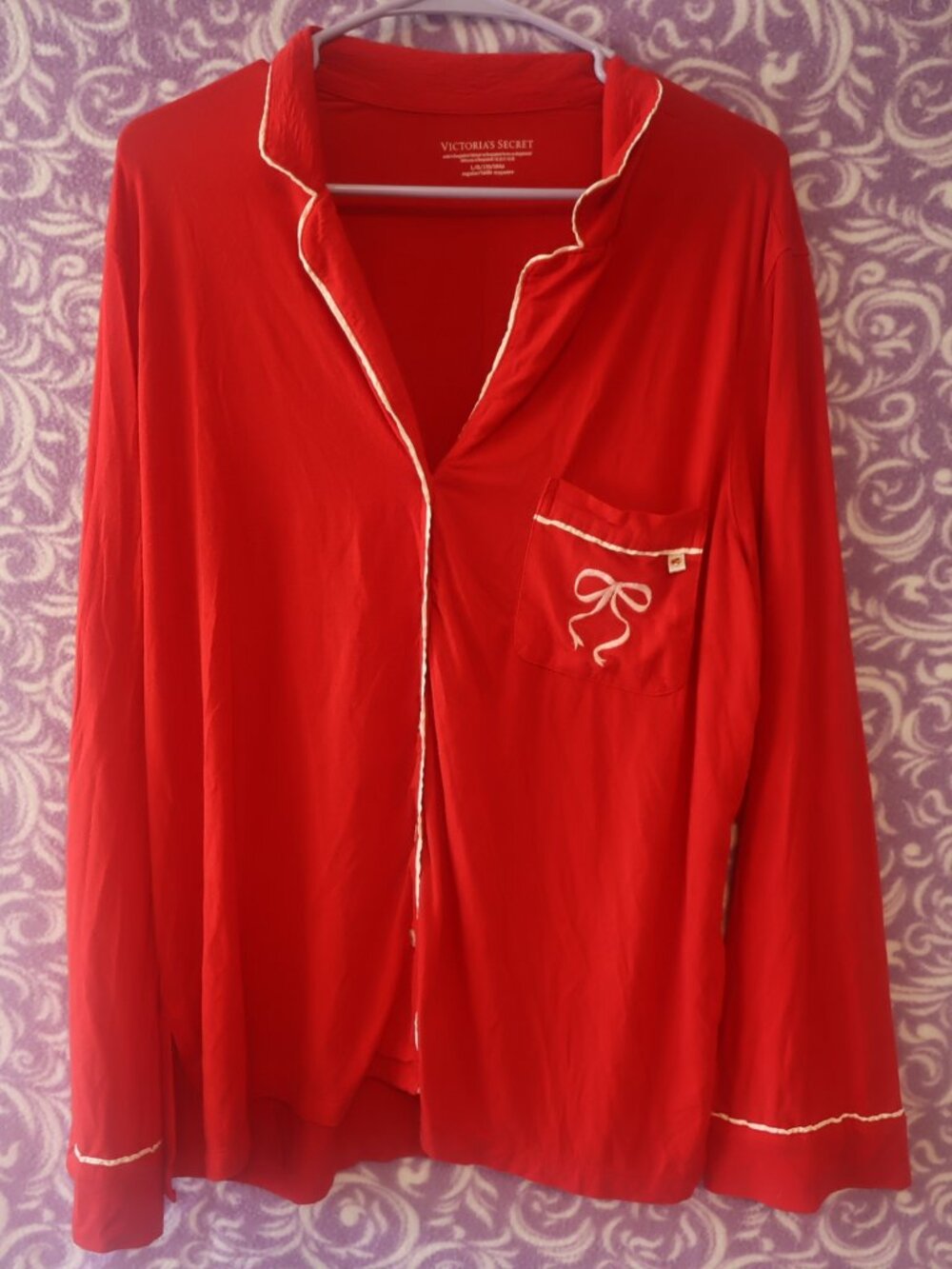 Victoria's Secret modal blend bow pj pajamas button down top w/ pocket Christmas